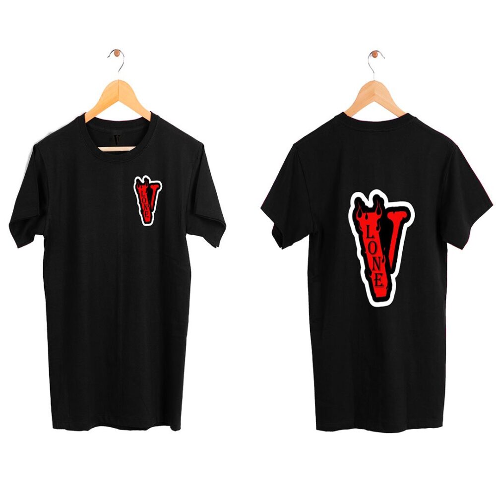 "Vlone Staple Fashion T-Shirt: A black short-sleeve tee with Vlone branding. Perfect for streetwear and casual style."