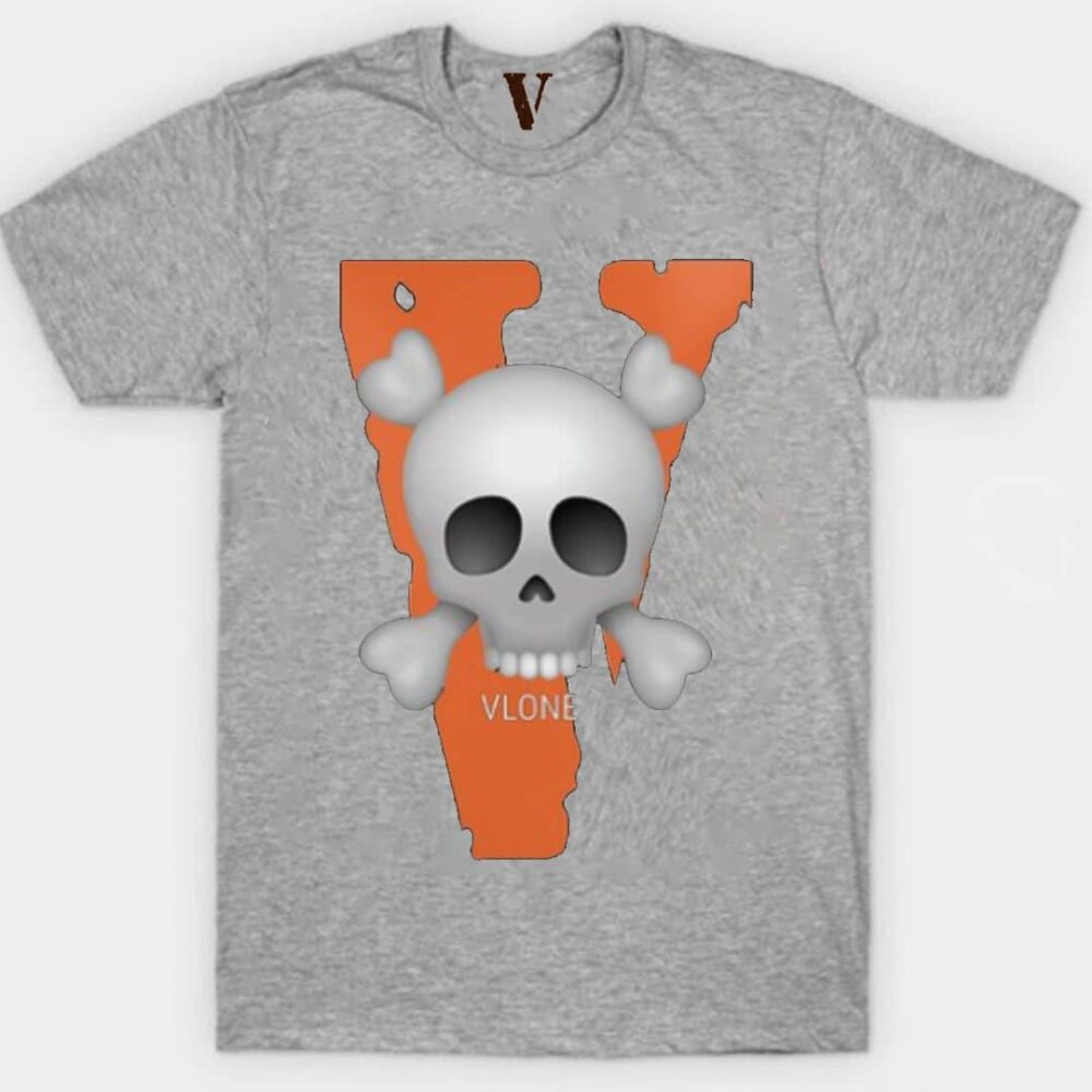 Vlone Big V With Skull T-Shirt Gray
