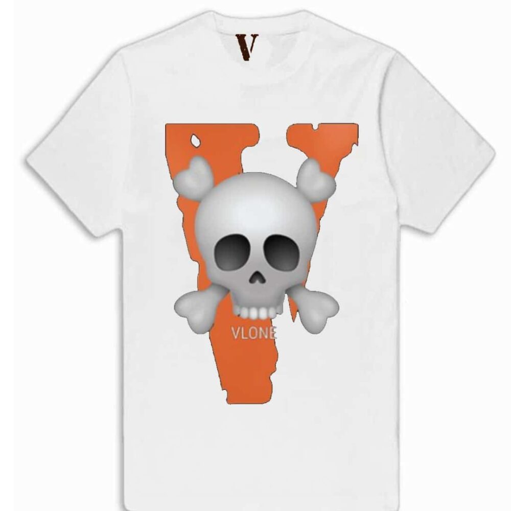"Black Vlone Big V With Skull T-Shirt on a white background."
