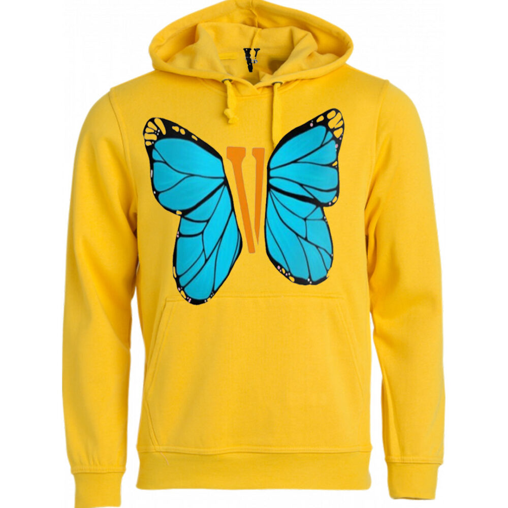 Vlone Blue ButterFly Hoodie Yellow