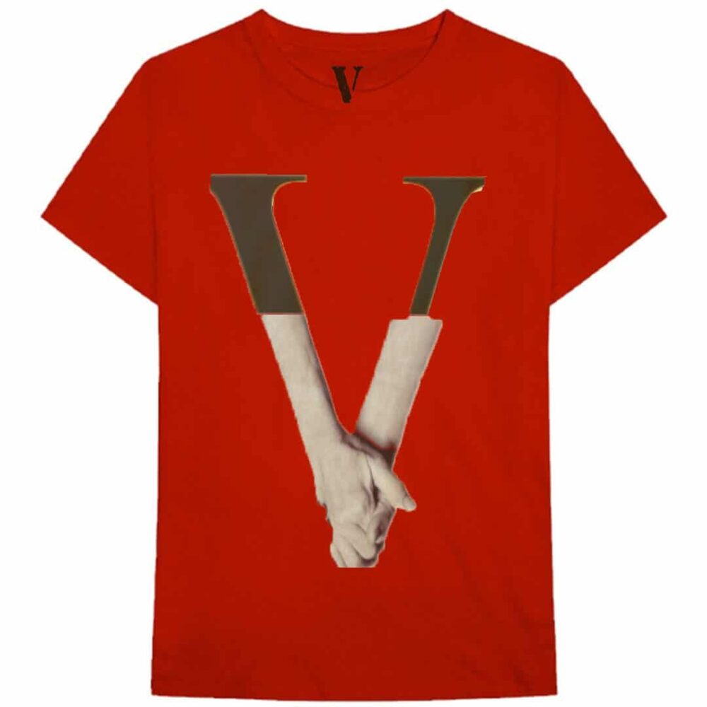"Black Vlone Love Shake Hand T-Shirt with graphic design."