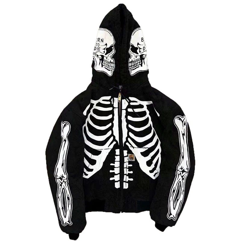 High Street Cardigan Hoodie with a hand-painted skull design."