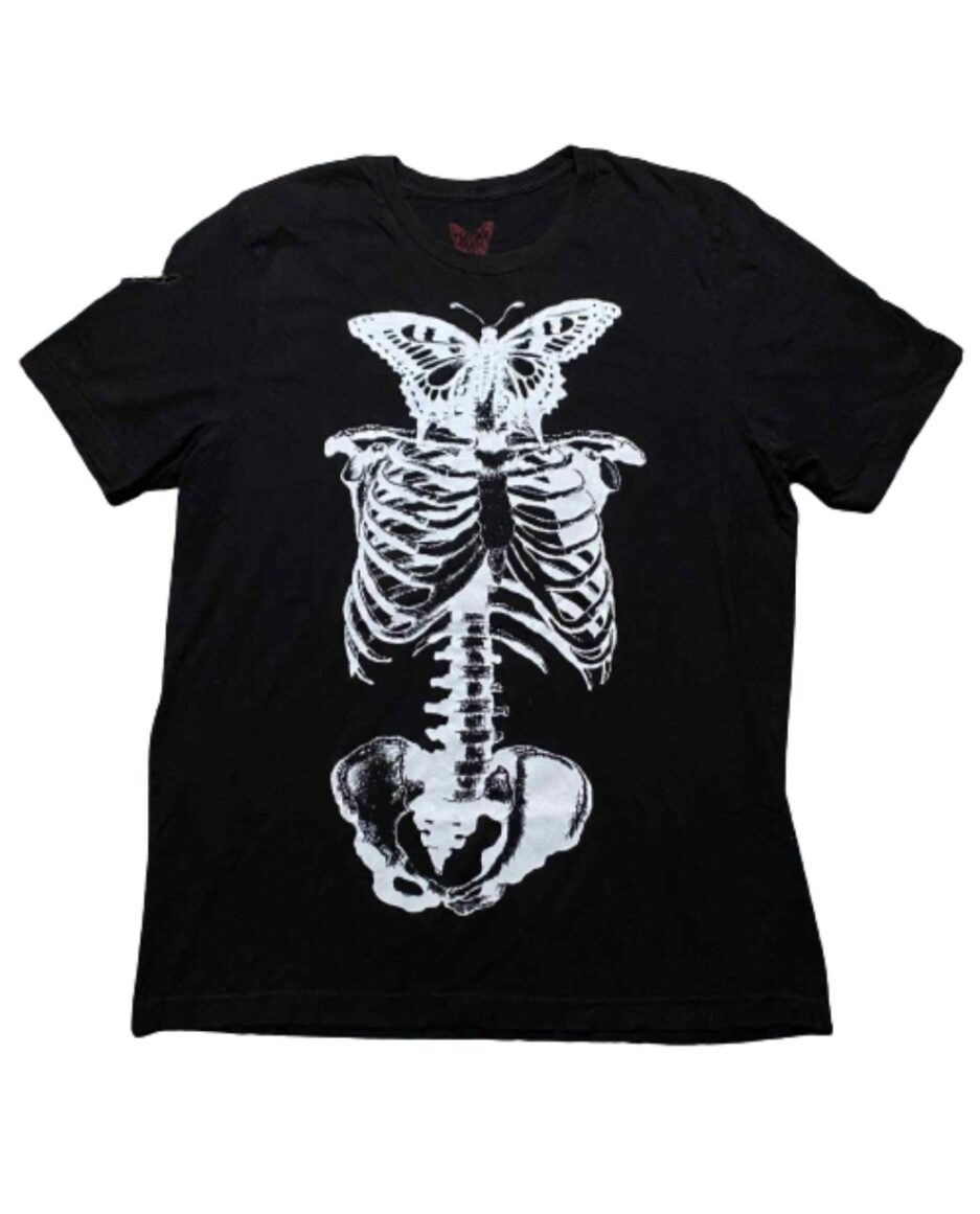"Black Playboi Carti Butterfly Skeleton Tee with unique design."