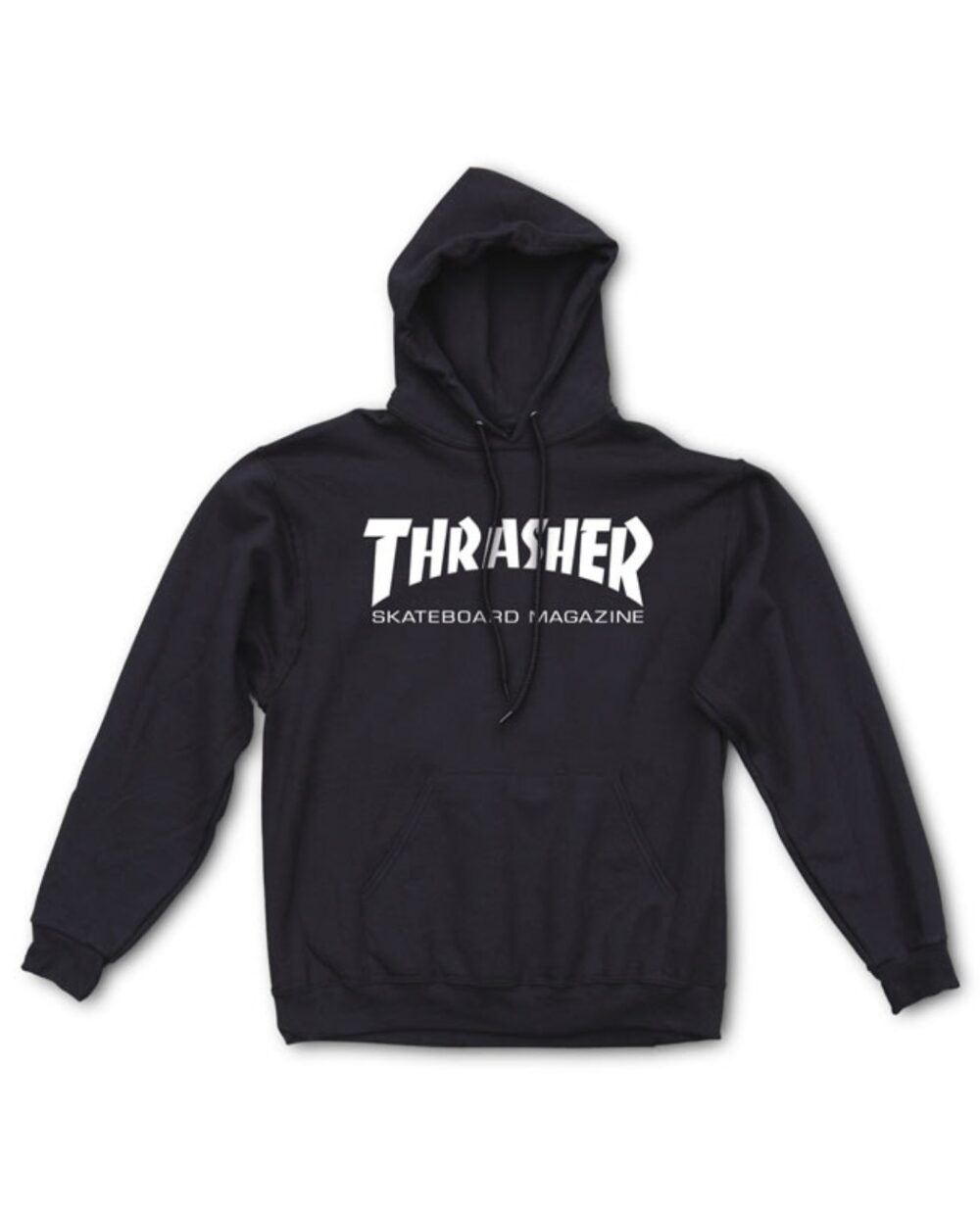 Thrasher Magazine Hoodie, Skateboarding Apparel, Classic Black Hooded Sweatshirt, Skateboarder's Wardrobe Essential, Iconic Thrasher Skate Mag Logo