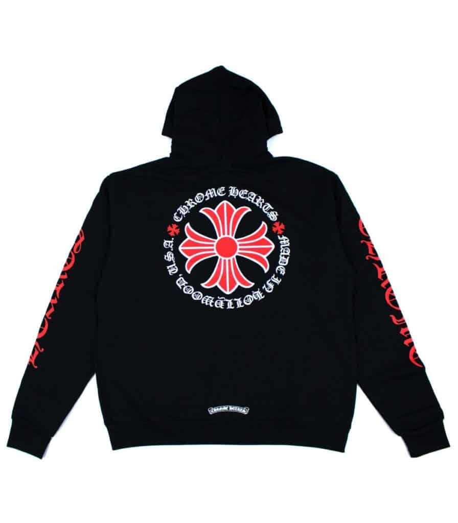 Black Chrome Hearts Made In Hollywood Plus Cross Zip Up Hoodie."