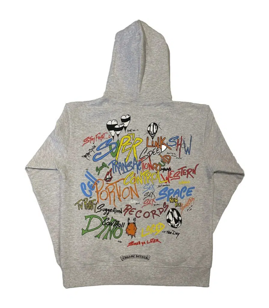Grey Chrome Hearts Matty Boy Brain Hoodie featuring embroidered design on a light grey background.