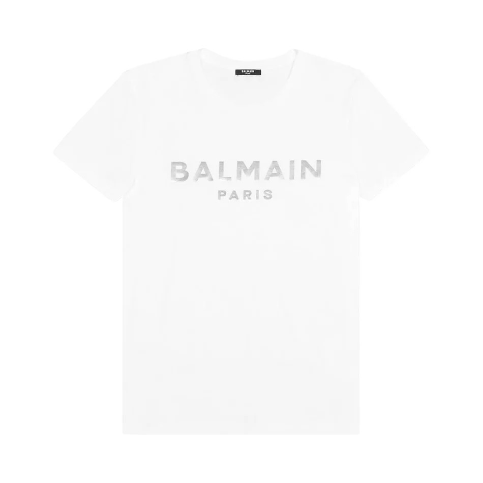 Balmain T-Shirt, Balmain Foil T-Shirt, Balmain Tee, Black Tee, Balmain White Tee