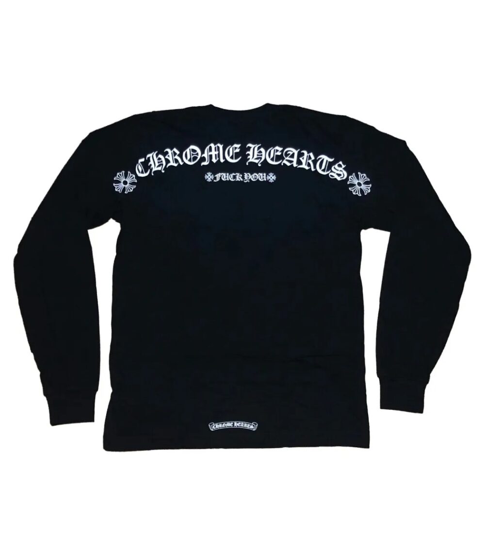 "Black Chrome Hearts Fuck You Long Sleeve shirt with bold text design."