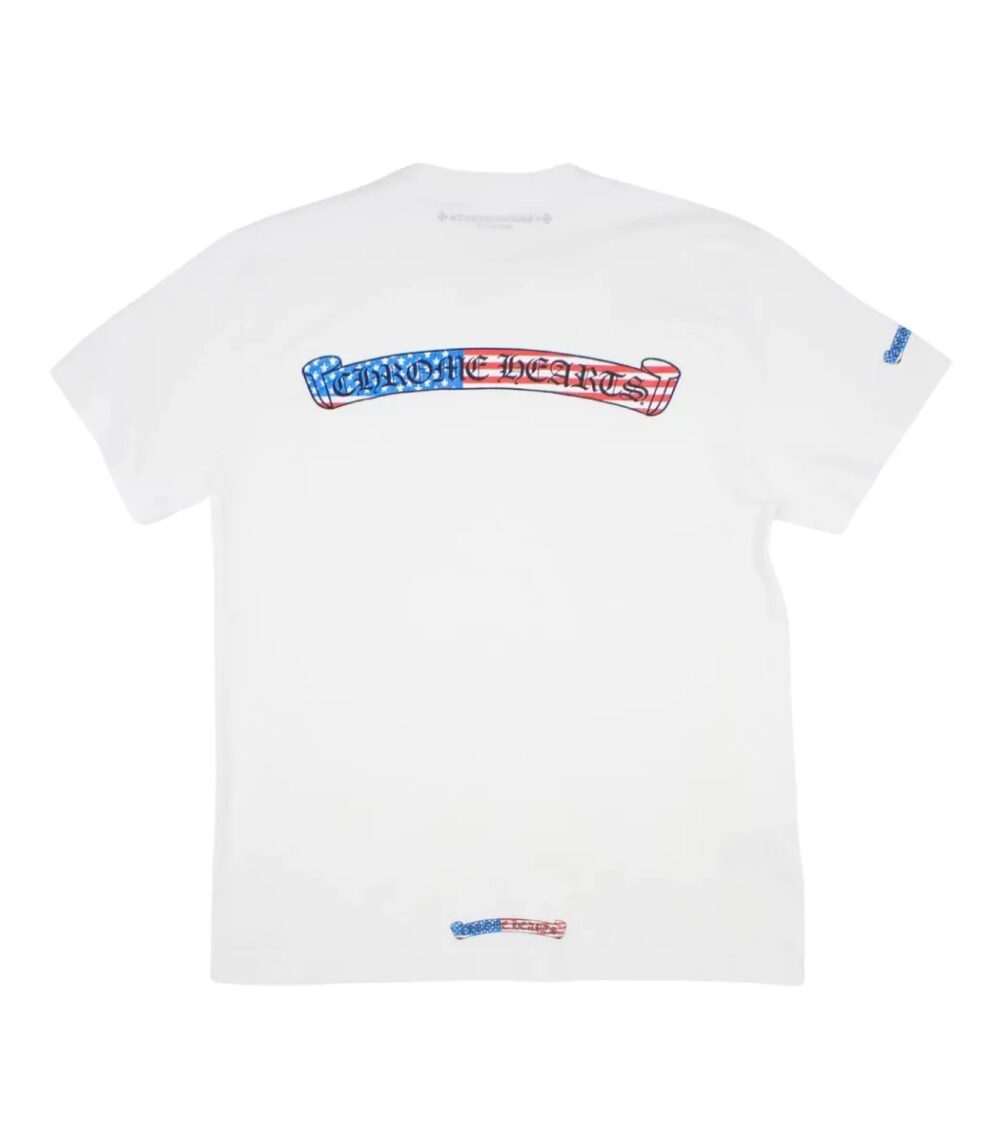 "White Chrome Hearts Matty Boy America T-Shirt with red, white, and blue design."