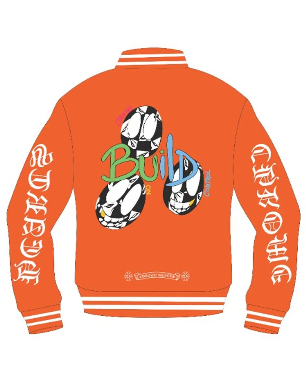 Vibrant Orange Chrome Hearts Matty Boy Link & Build Jacket with a unique design."