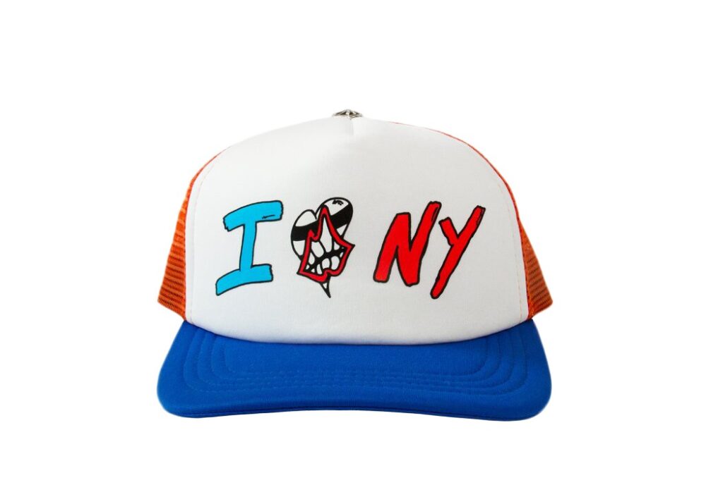 Chrome Hearts Matty Boy Sex Records I Love NY Trucker Hat in Red-White-Blue, a stylish and iconic fashion accessory