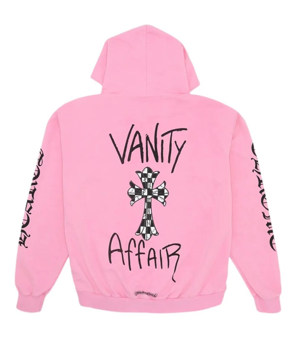 "Chrome Hearts Matty Boy Vanity Affair Hoodie in Pink - A fashionable pink hoodie with the Chrome Hearts logo."