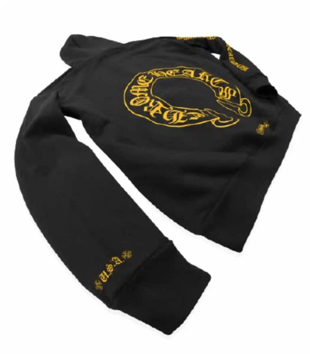 Chrome Hearts Online Yellow Exclusive Hoodie in black, featuring a unique design."