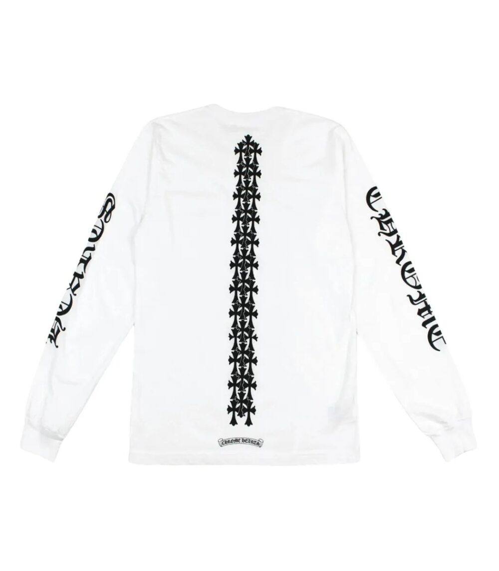 White Chrome Hearts Tire Tracks Long Sleeve, a fashionable blend of urban and contemporary design.