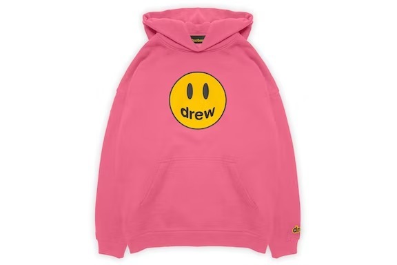 Drew House Mascot Hoodie" "Hot Pink Colorway" "Fashion Apparel" "Streetwear Icon" "Justin Bieber's Drew House" "Hooded Sweatshirt" "Designer Street Style" "Vibrant Pink Hoodie" "Limited Edition"