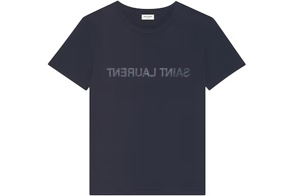 Navy Saint Laurent Reverse Logo T-Shirt, Saint Laurent T-Shirt, Stylish and timeless fashion for casual wear.