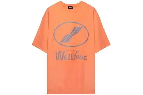 "Orange We11done Logo Print Oversized T-Shirt"