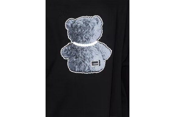 WE11DONE Teddy Bear Pearl Print Oversized Hooded – Black