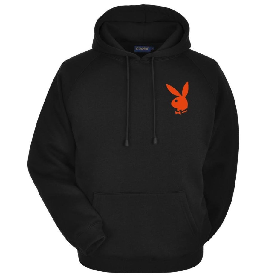 "Vlone Playboy Bunny Face V Hoodie - Front view of the hoodie with the iconic Playboy Bunny logo on the chest."