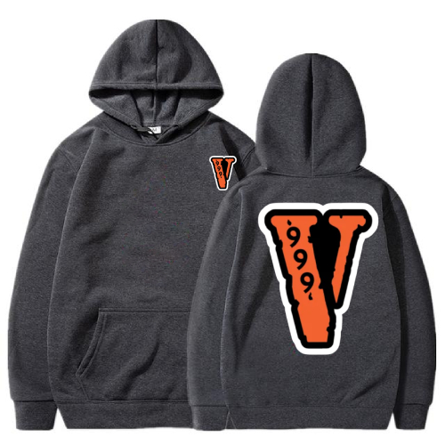 "Black hoodie with Vlone x Juice WRLD 999 branding and graphics."