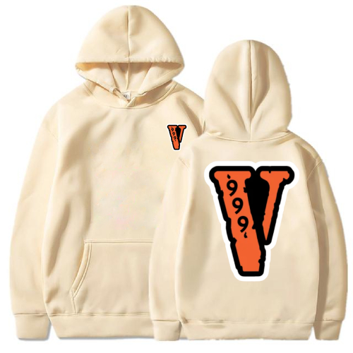 "Black hoodie with Vlone x Juice WRLD 999 branding and graphics."